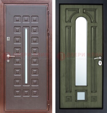 Металлическая дверь МДФ со стеклянной вставкой снаружи и зеркальными внутри ДЗ-84 в Краснознаменске