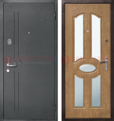 Железная серая дверь с порошковым напылением и МДФ с зеркалом ДЗ-90 в Краснознаменске