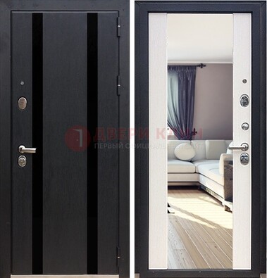 Черная входная дверь с зеркалом МДФ внутри ДЗ-9 в Краснознаменске