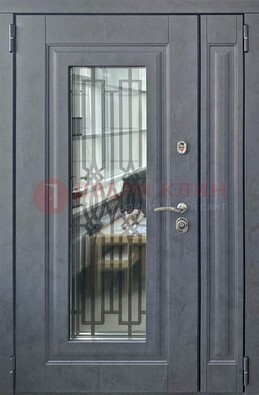 Серая стальная дверь Винорит со стеклом и ковкой ПЛ-29 в Краснознаменске